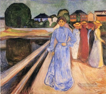 150の主題の芸術作品 Painting - 橋の上の女たち 1902 エドヴァルド・ムンク 表現主義